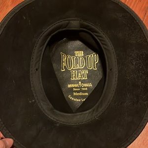 Minnetonka Black Leather Fold Up Hat